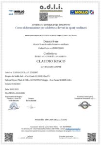 attestato spazi confinati Claudio Bosco Geologo